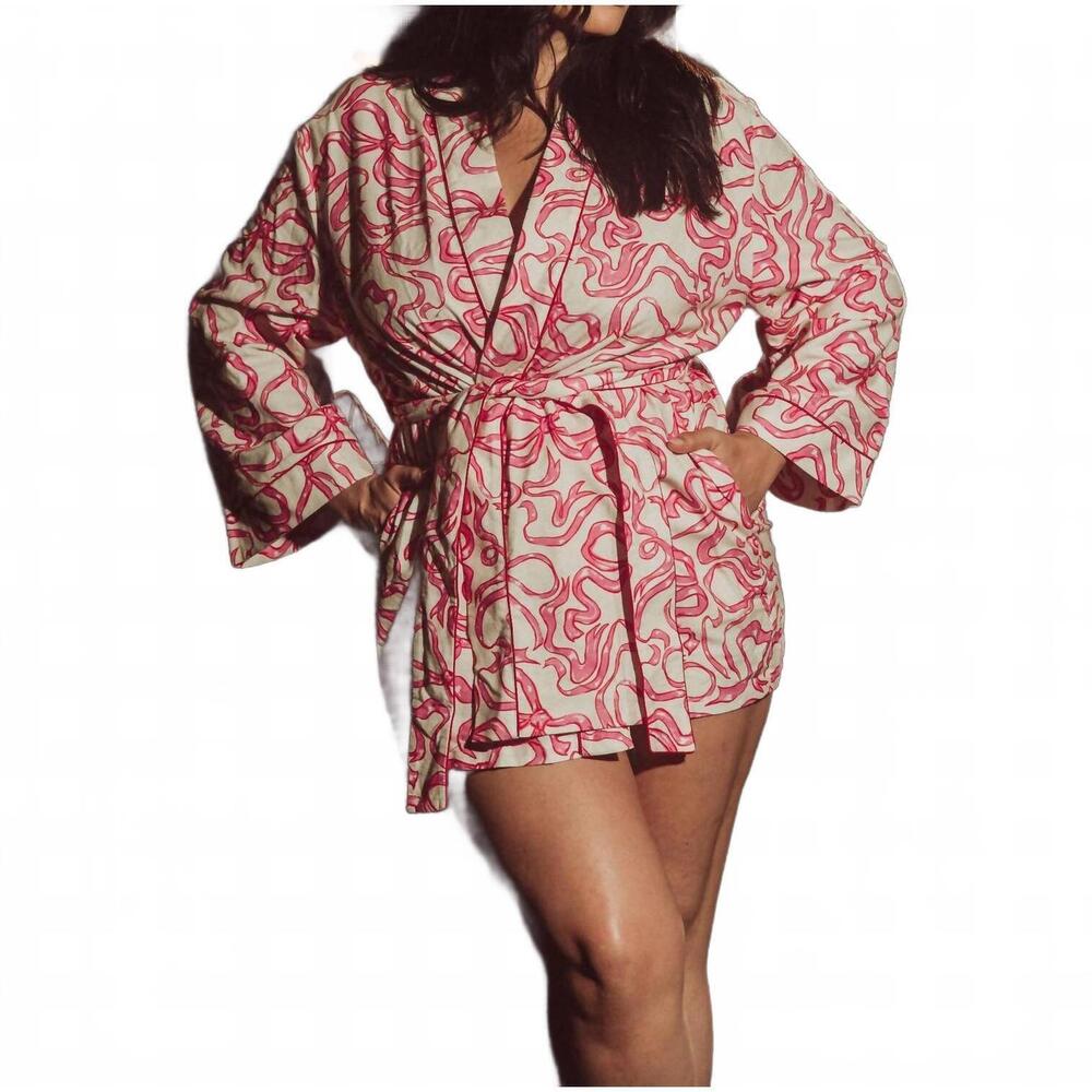 NEW KILO BRAVA flannel collection short robe in dancing bows